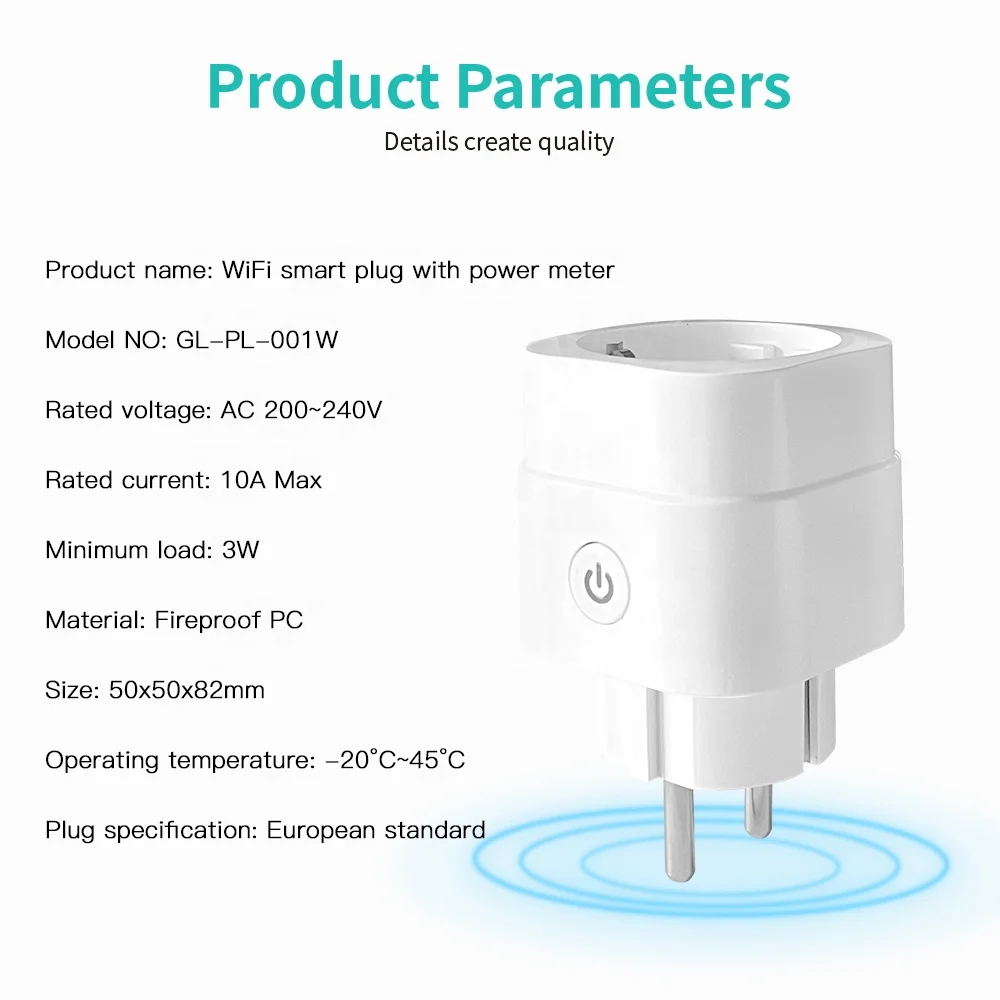 GL-PL-001W Gledopto Tuya Wi-Fi интеллектуальная розетка ЕС с измерителем мощности 200 ~ 240 В 10 А переключатель света управление через приложение