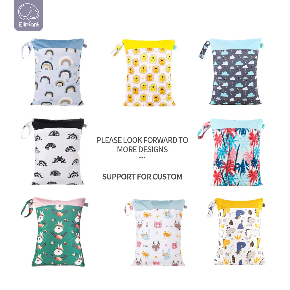 Elinfant custom size OEM PUL waterproof nappy wet bag pocket mommy bag washable reusable cloth diaper bag for baby