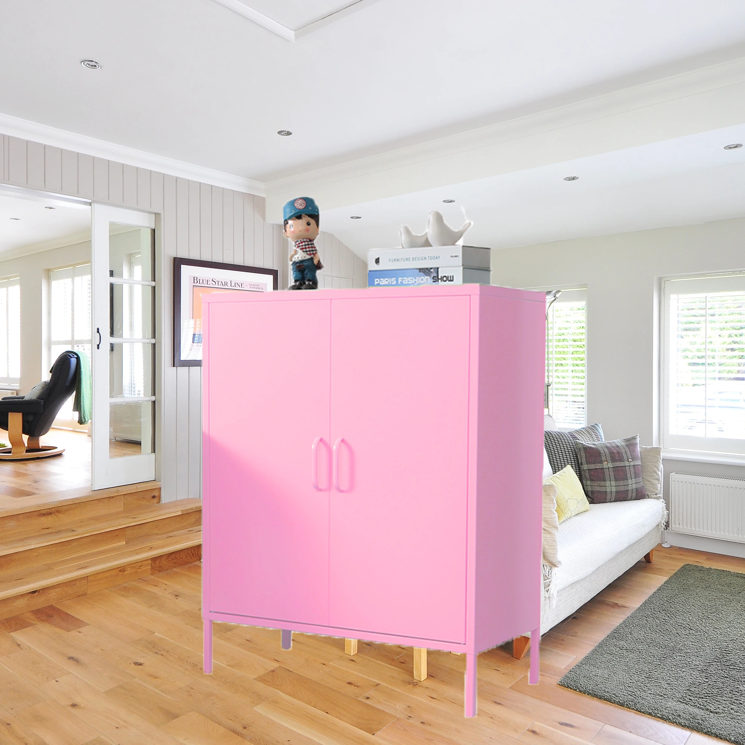 Modern style living cabinet Custom steel file cabinet double  doors metal beautiful pink file cabinet