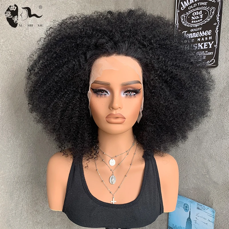 Factory Vendor 80% Human Hair Afro Wave Pixie Wig Bomb Blend Hot Selling Natural Black Afro Kinky 13x4 Lace Full frontal Bob Wig