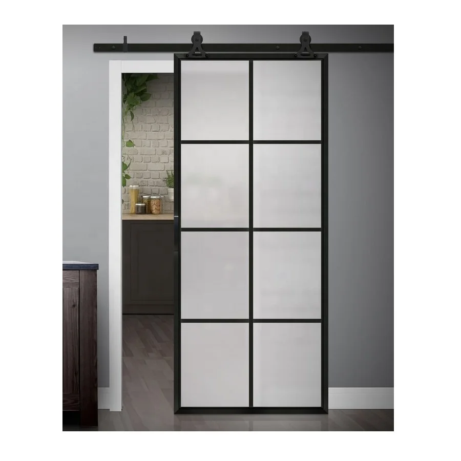 Practical Interior Frosted Glass  Sliding Barn Door