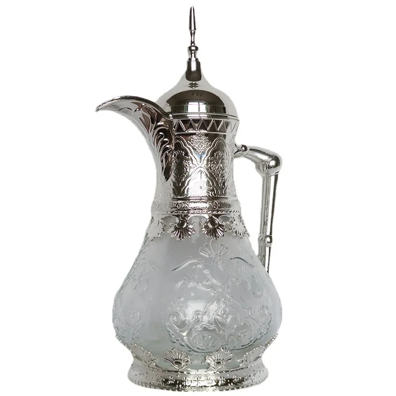 Glass Arabic Coffee Pot Factory Price Arabian Portable Coffee Pot Metal Body Glass Bottle Liner Insulation Pot Set