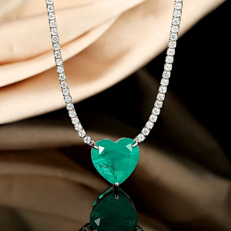 Women Gift Jewelry Cubic Zirconia Pendant Necklace 925 Sterling Silver Blue Paraiba Heart Necklace