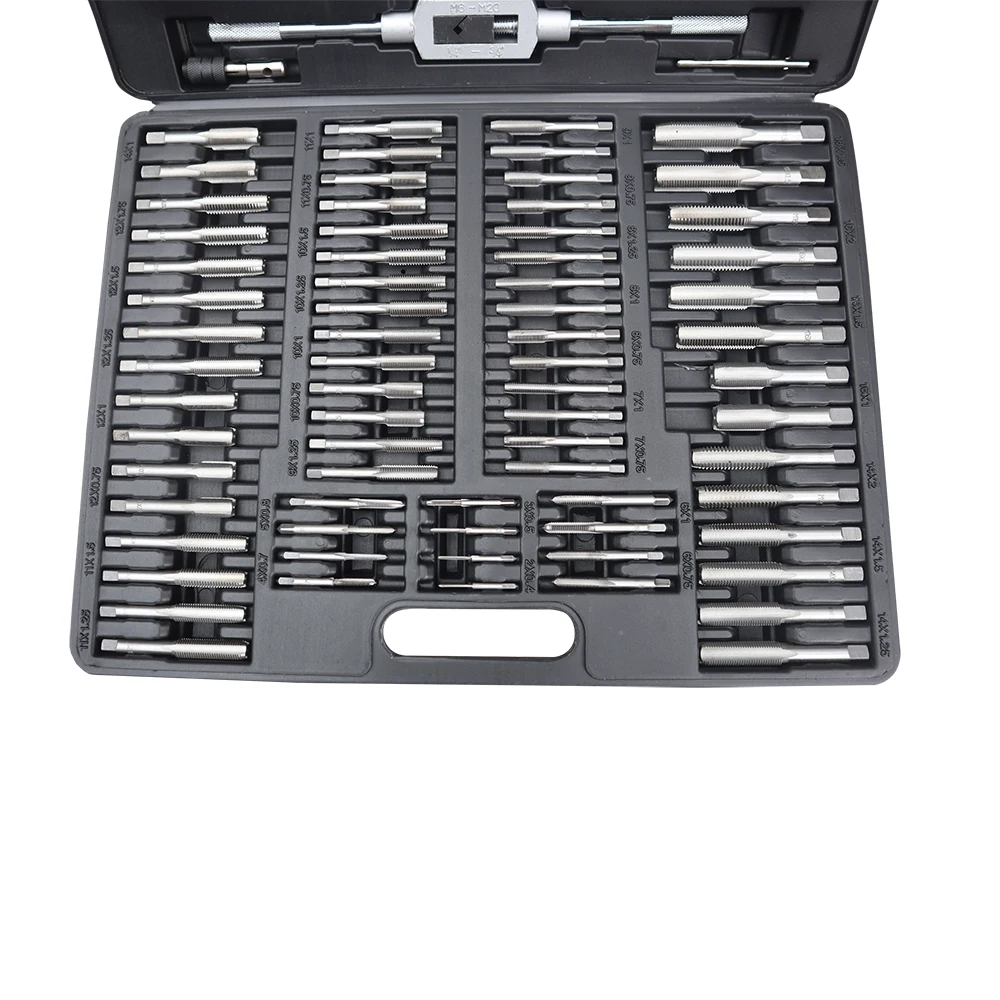 110Pcs Alloy Steel Juego Machos Y Terrajas Hand Use Tap and Die Set for Steel Screw Thread Tapping and Cutting in Box