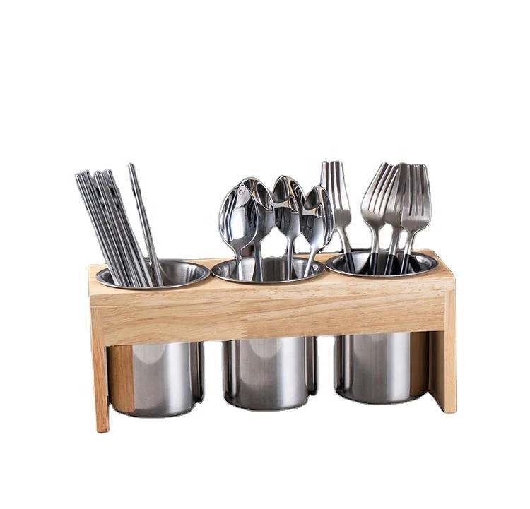 Cutlery Holder kitchen utensils with Tray Kitchen Chopstick Knife Fork Spoon Organizer with wooden rack for Restaurants