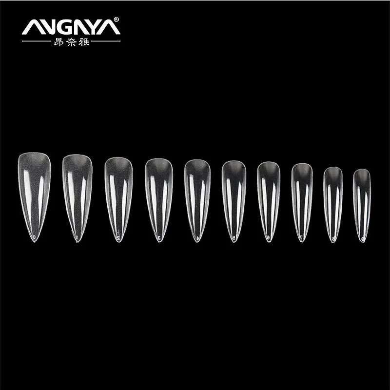 Angnya 500Pcs Full Cover Gel Long Clear Acrylic Almond Nail Tips With Empty Nail Tip Boxes