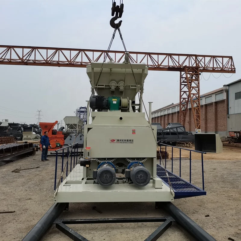 Js1000 Double Twin Shaft Froced Cement Mixer Concrete With Belt Transmission Concrete Mixer With Cement Hopper