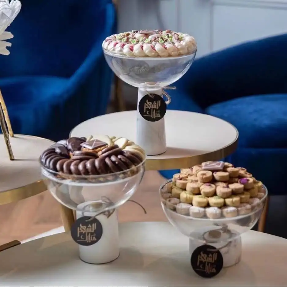 Luxury Chocolate Tray Stand Glass Body Marble Base For Home Decor Wedding Serving Decor