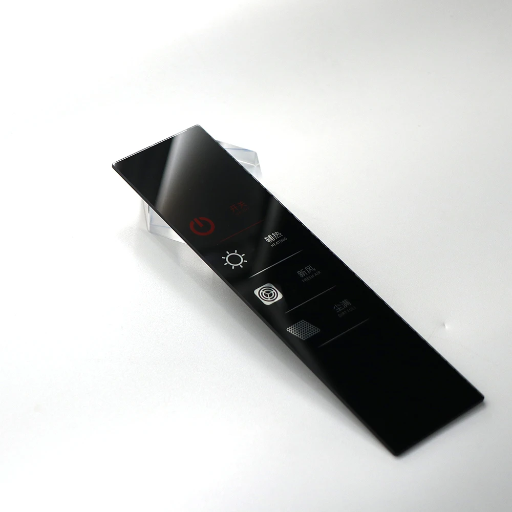 Производство 2 мм-10 мм закаленная стеклянная панель с черной печатью для очистителя воздуха