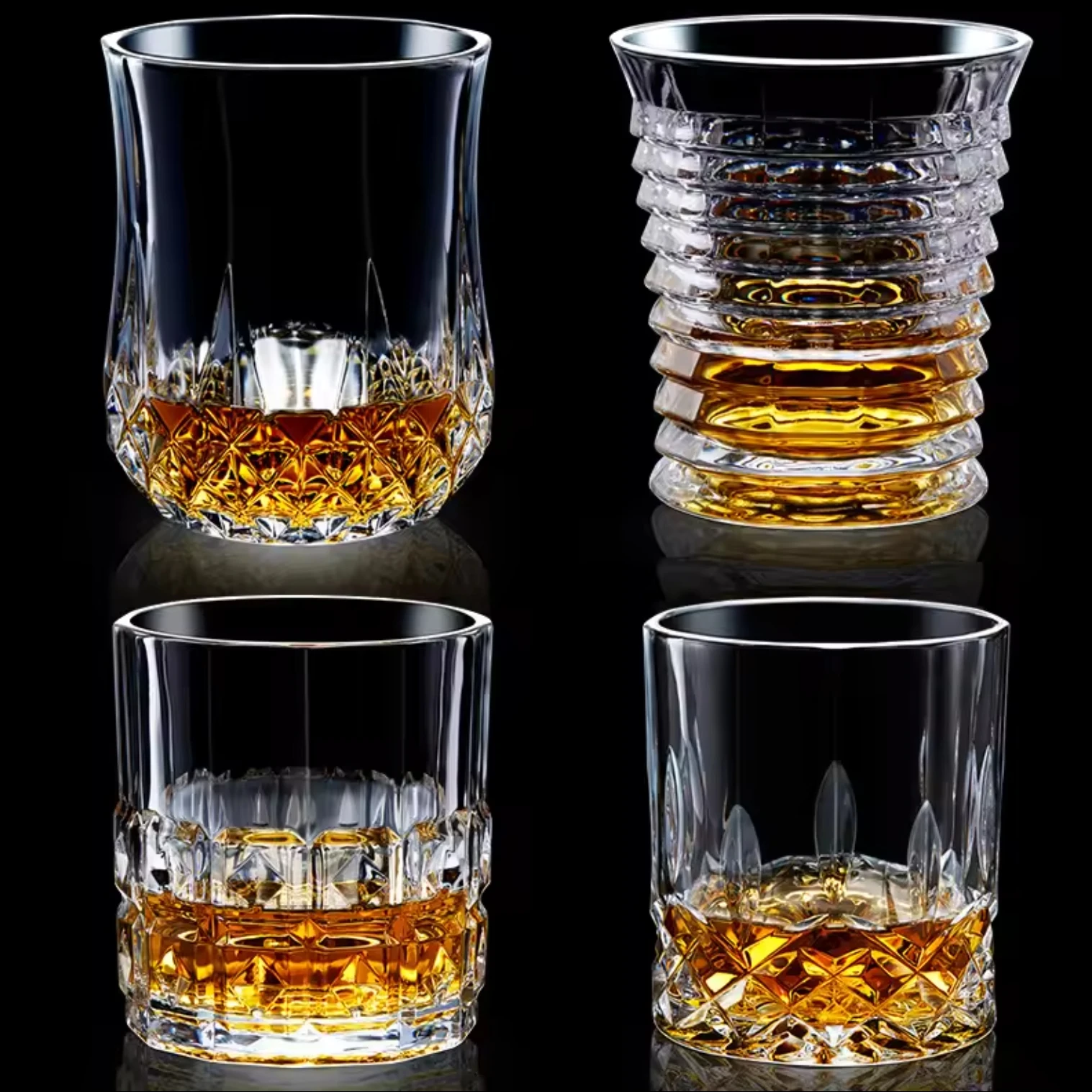 Wholesale Hot Sale Customized Thick Bottom Crystal Whiskey Glass Cup Whisky Glasses Logo Cup Wine Glassware For Bar