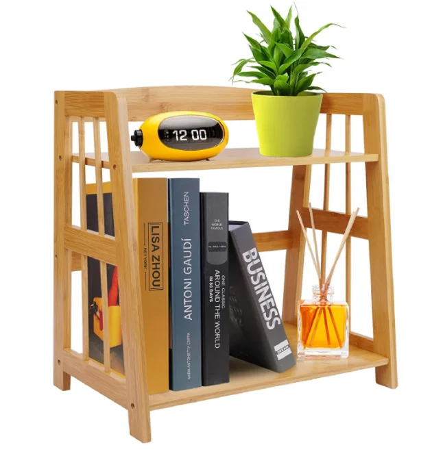 Multi compartment desk organizer Bamboo desktop storage rack