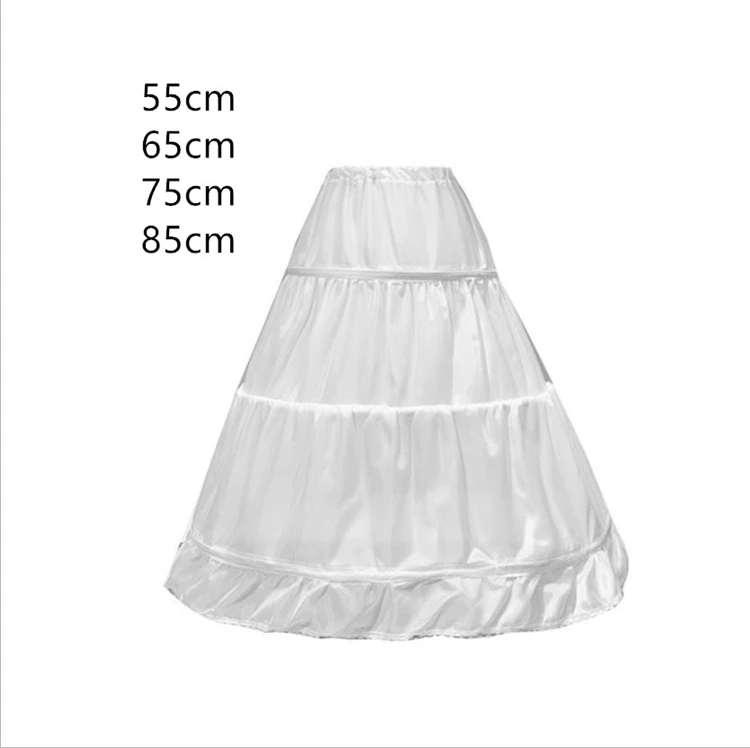 2 or Three Hoops Kids Crinoline A Line Lace Trim White Children Petticoat for Flower Girl Dress Underskirt Elastic Waist Ful