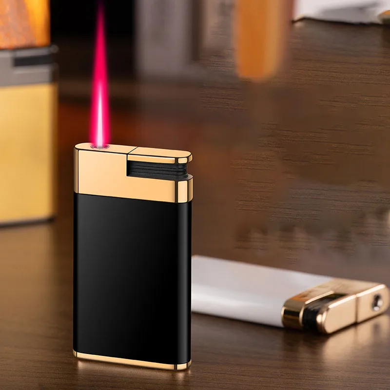 Creative Ultra-thin Business Gifts Metal Brushed Windproof Lighter Red Flame Support Custom Lighter