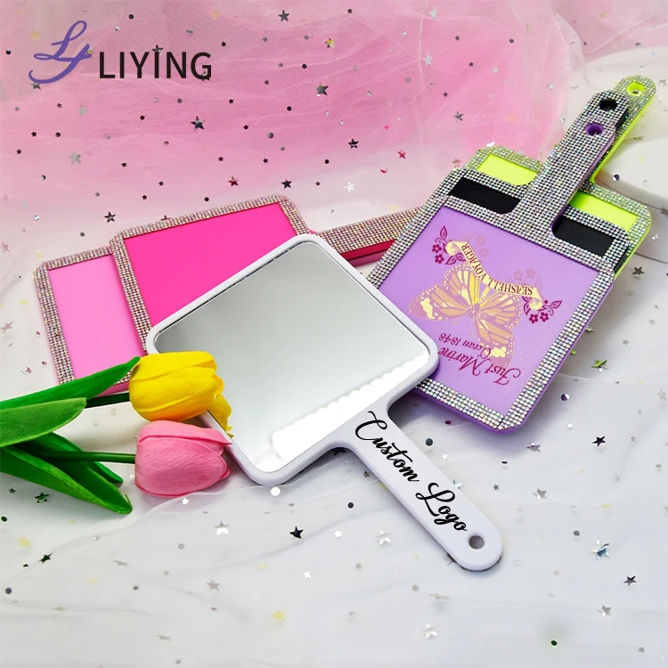 Wholesale Makeup Mirror With Handle Custom Your Logo Hand Mirror For Beauty Girl Apply Cosmetics