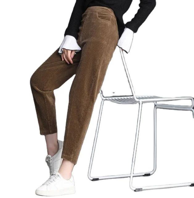 Plus velvet thick corduroy pants women autumn and winter loose casual lamb cashmere wide-leg radish daddy corduroy pants