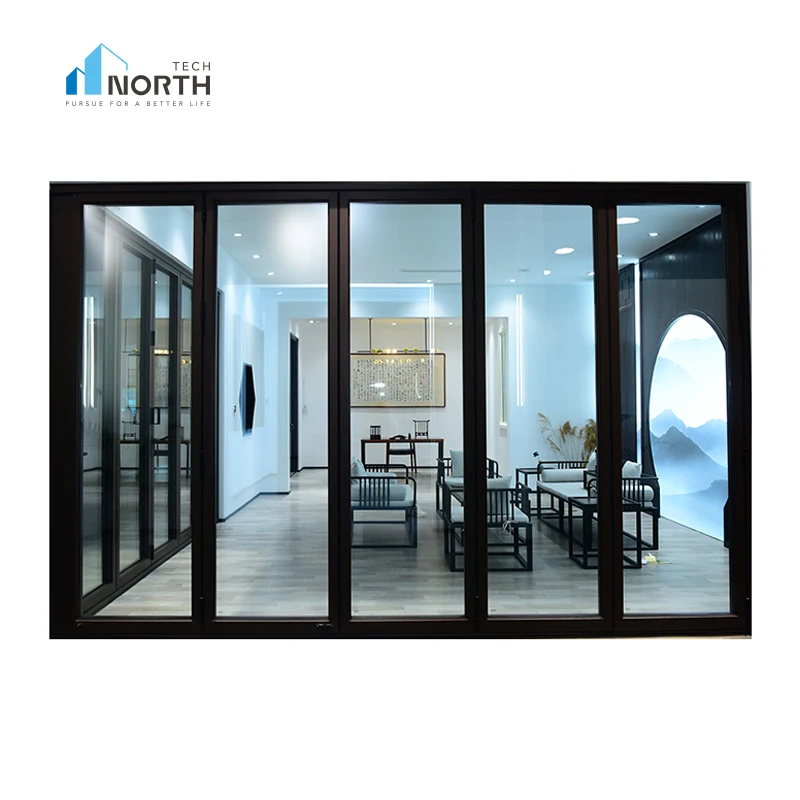 Maximum view area finger-clamping-protective smooth sliding aluminum frame bifold glass doors with thermal break