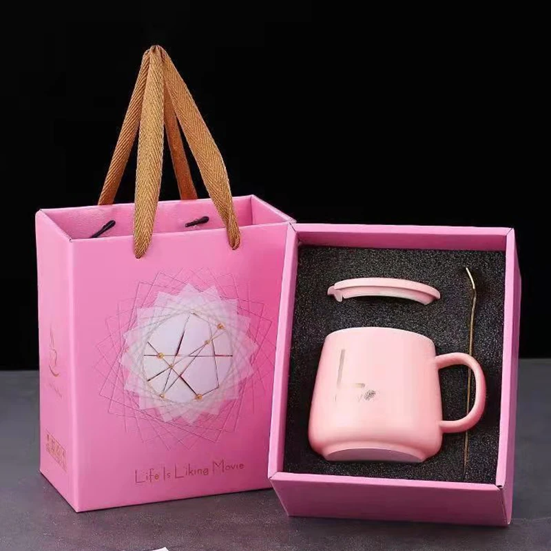 Customized Gifts Smart Self Heating 55 Degree Thermostat Cup Set Heating Thermostatic Ceramic Coffee Cup