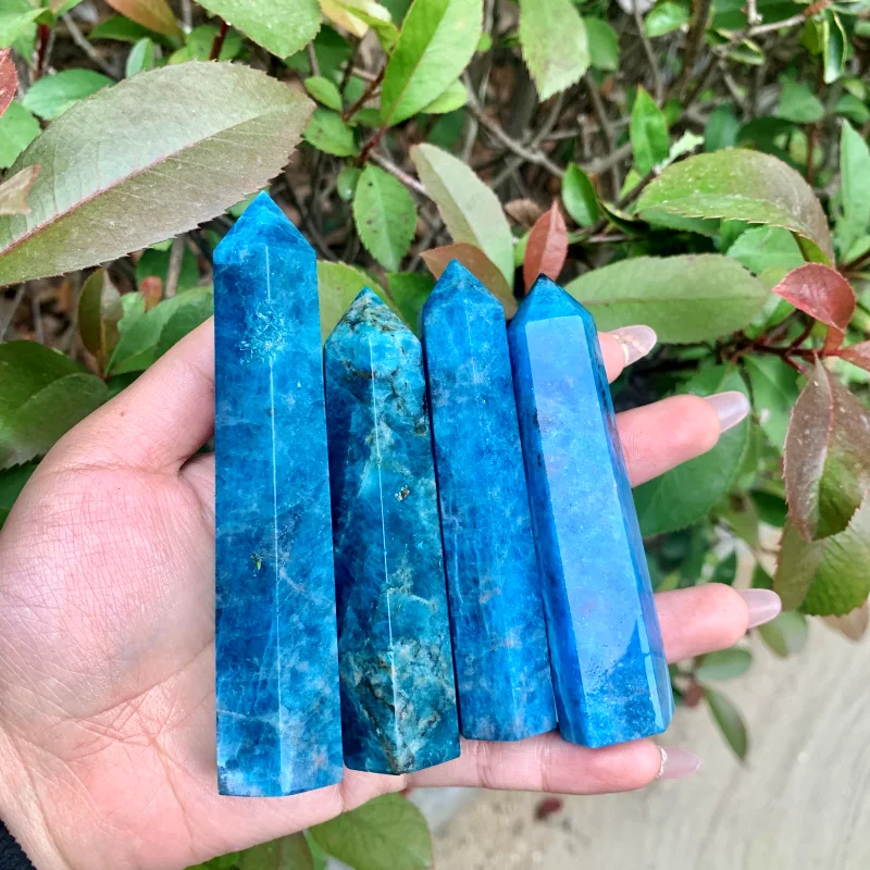 Wholesale Natural Crystal blue apatite points polished high quality healing stone wand bule apatite tower for decoration