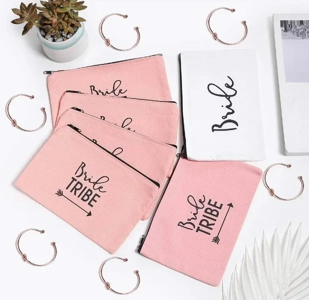 Travel Bride Zipper Makeup Customized Cosmetic Bag Cotton Canvas Zipper Pouch with Custom Logo