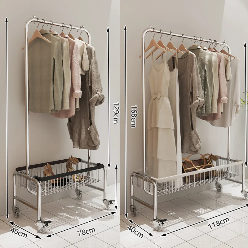 Kainice double layer storage floor hanger clothes organizer rack hotel commercial metal laundry basket cart with wheels