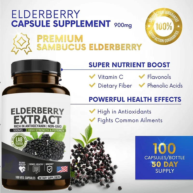 Wholesale Herb Supplement Vitamin C Zinc Capsules Immune Booster  Black Seed Elderberry Extract Powder Capsules