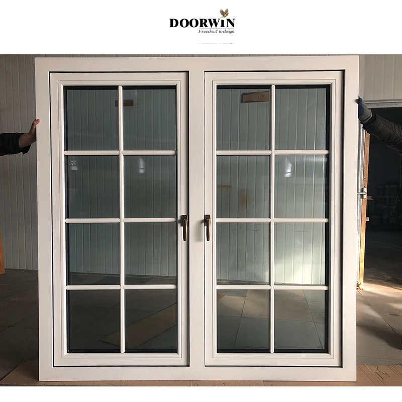 Doorwin Tempered Glass Modern Design French Models Solid Wooden Teak Wood Aluminium Clad Wood Casement Windows