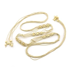 handmade braided cord belt with wood bead and fringe fashion belt