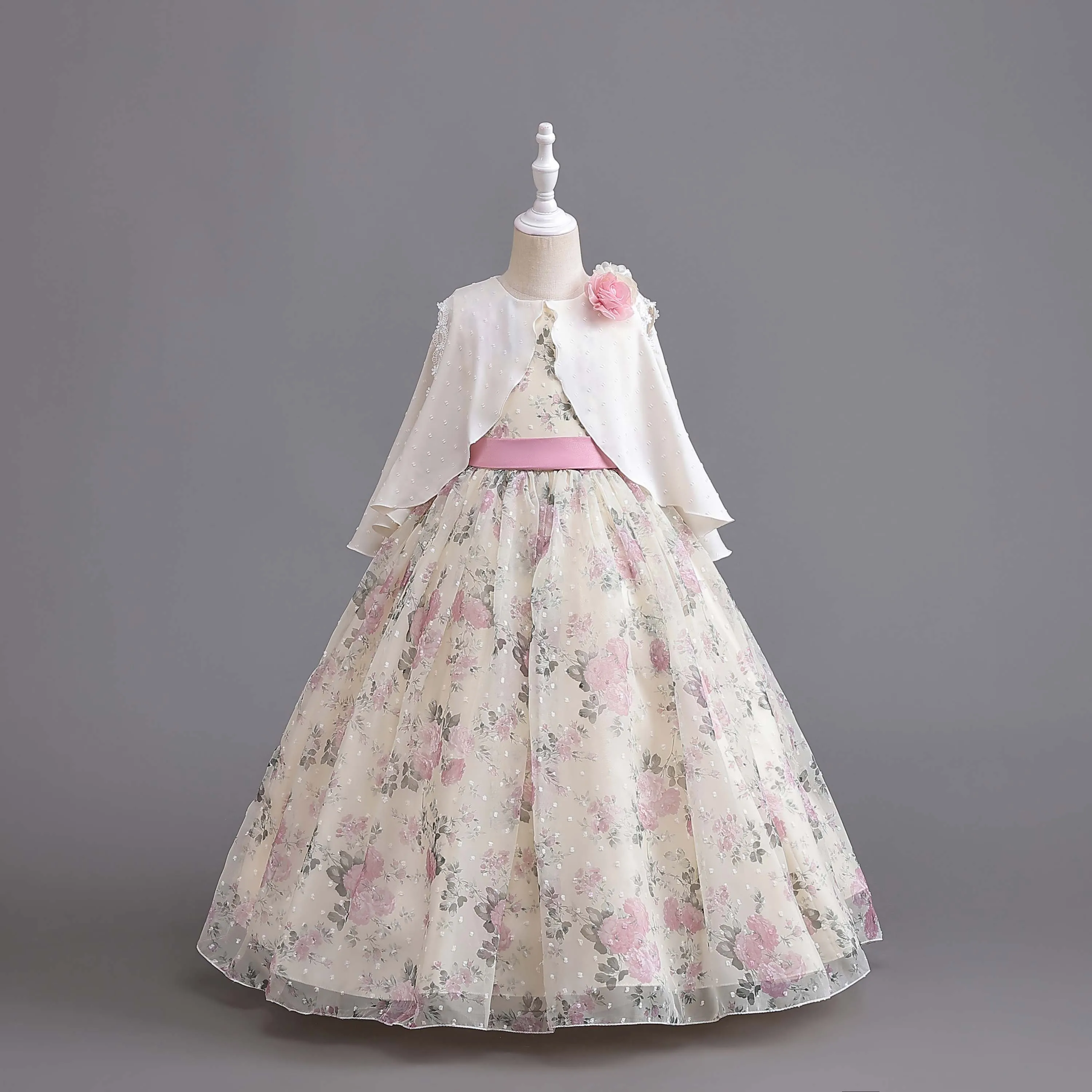 Kids Flower Princess Dress Girls Party Dresses Cape Embroidery Elegant Wedding Birthday Age 2-10 Years  AC143