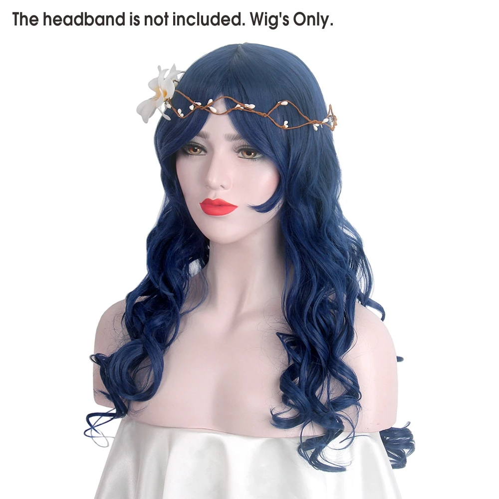 Corpse Bride Anime Cosplay Wigs Long Wave Dark Blue Synthetic Hair Wig