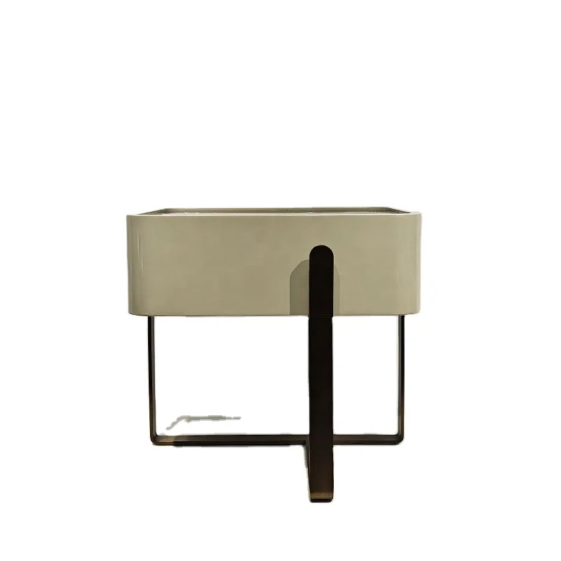 Glass Top Side Table with Gold Iron Square Pipe Base For Living Room and Bedroom Furniture 1 drawer minimalist style