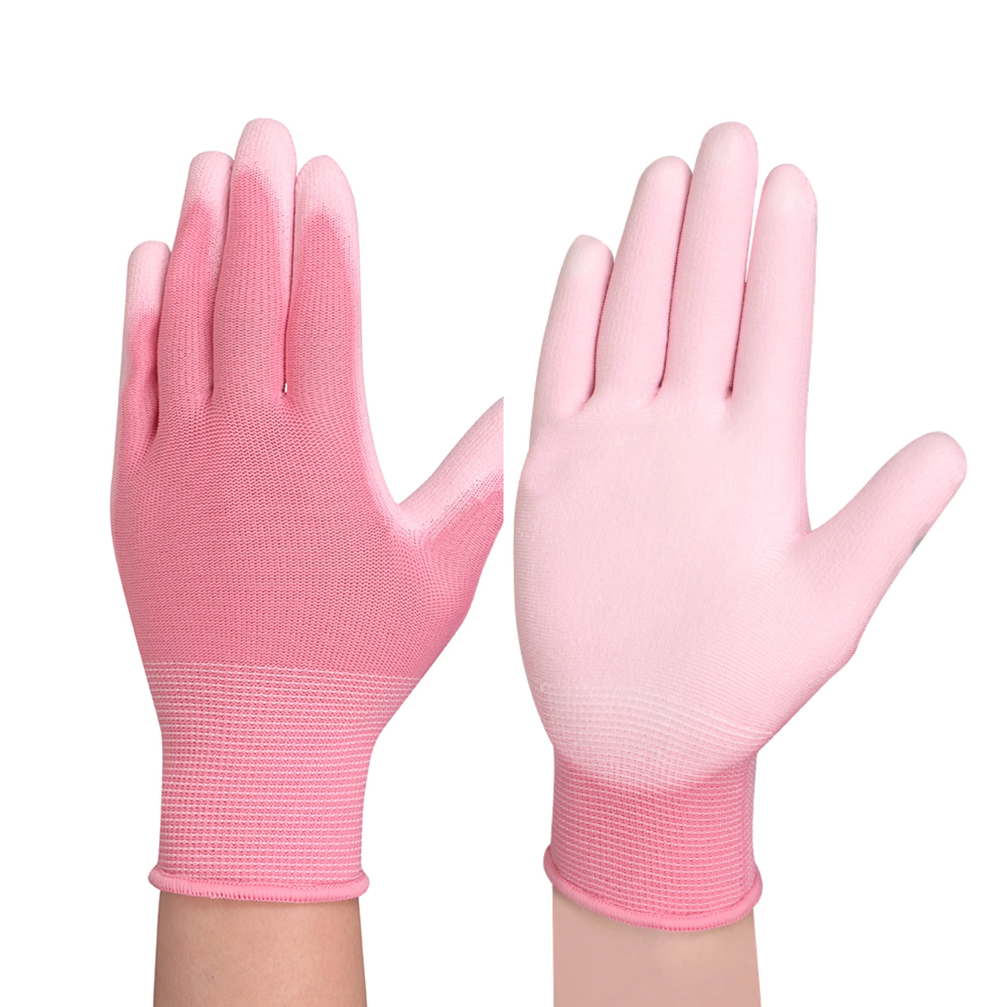 Pink polyester knit women kids pu Palm Coated protective hand garden Gloves