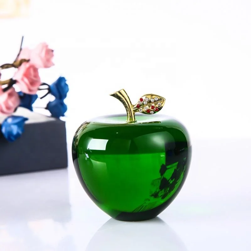 Wholesale carved polished colorful crystal apple paperweight decoration for Christmas gift