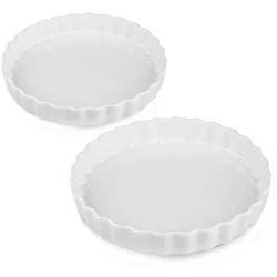 China Factory Wholesale Nordic Ceramic Round Fluted Tart Pan Easy To Clean Nonstick Quiche Pan