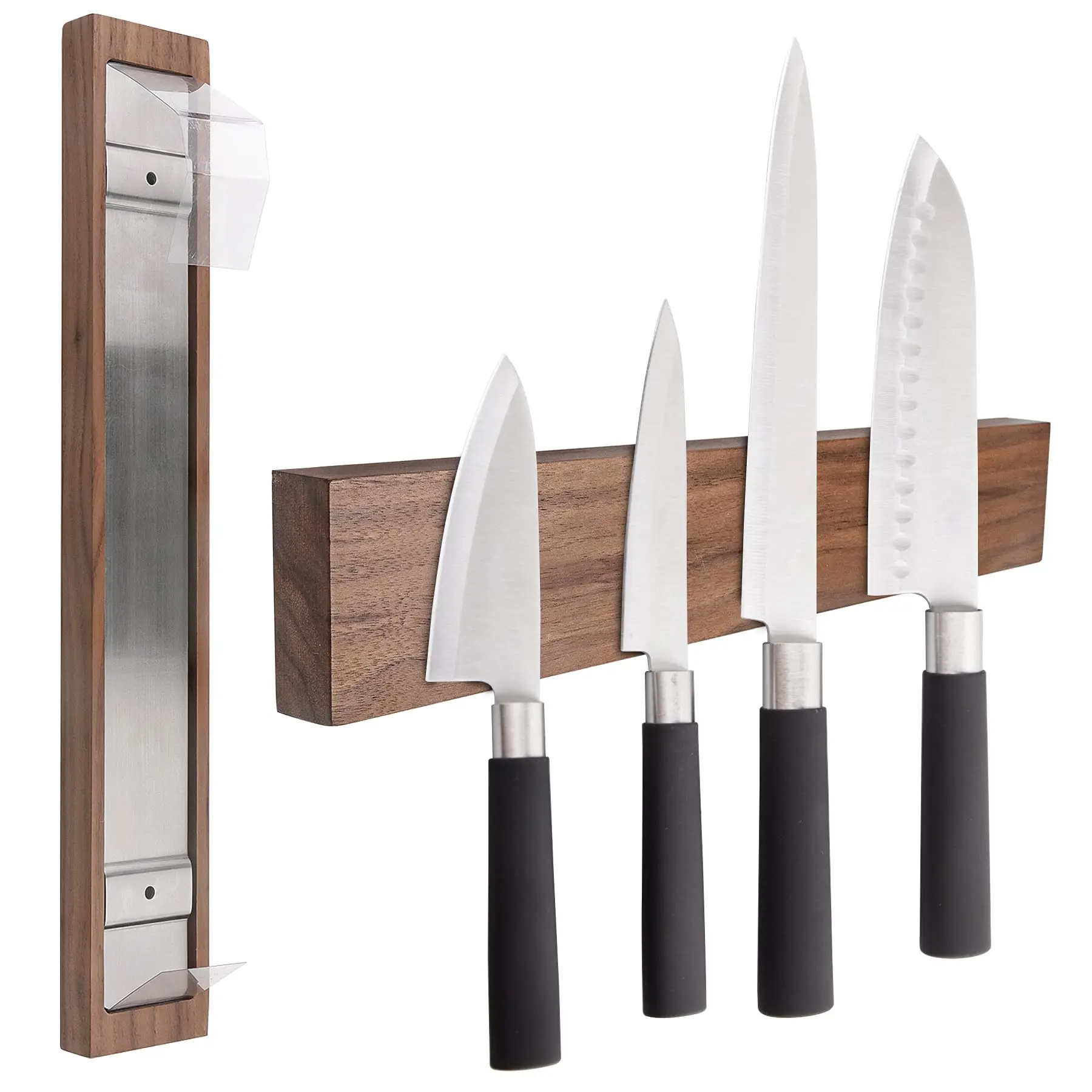 Rubber wood magnetic knife holder stainless steel walunt magnetic knife holder for wall