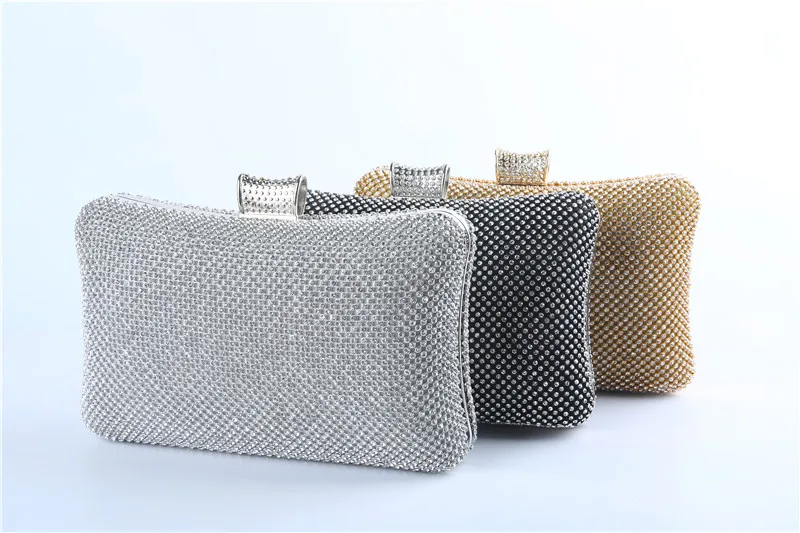 Factory direct wholesale classic crystal evening bag brand new diamond box clutch with satin lining for women party prom banquet