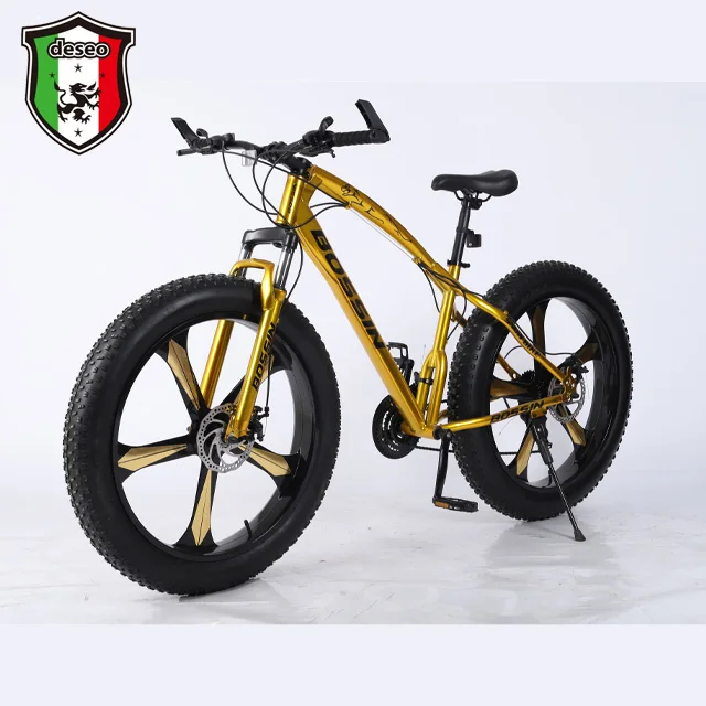 Fashion trend thickened fat tires 26-inch 21-speed iron frame snow mountain bike gold standard integrated wheel