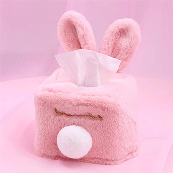 Kawaii Cute Portable Durable Room Rabbit Plush Car Home Square Tissue Box Paper Napkin Holder Case Cover
