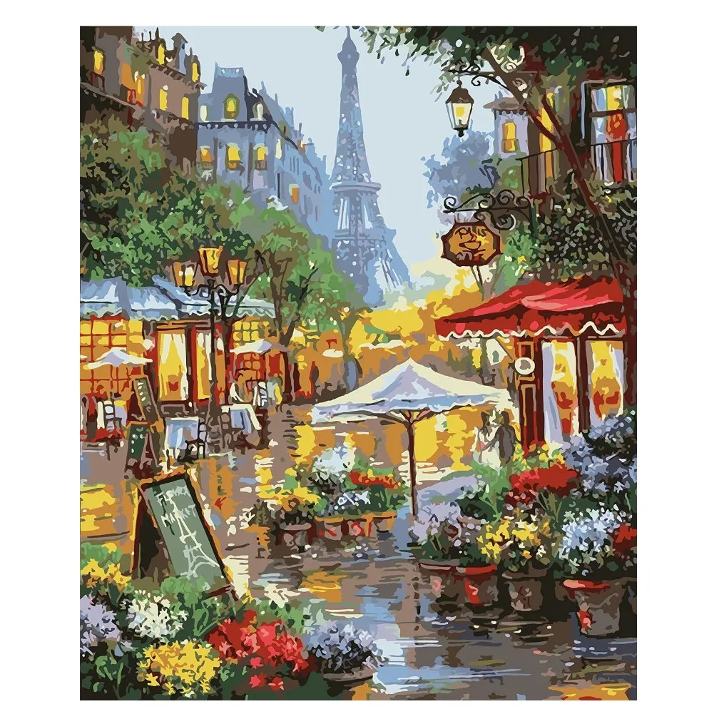 Eiffel Tower City Garden paint by number suitable for home wall decoration