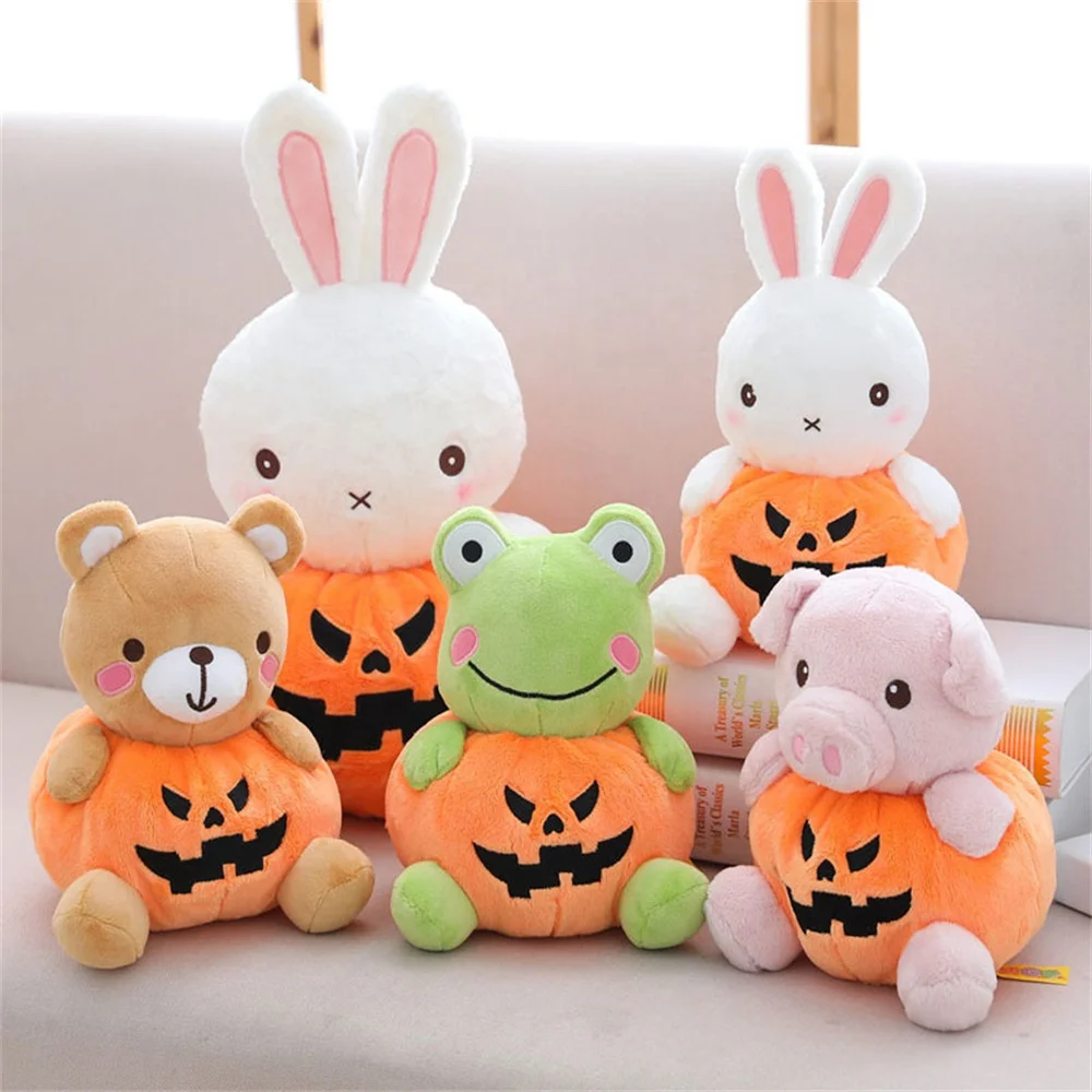 Halloween theme Stuffed animal toys Piggy Bunny Bear Frog plush sleeping hugging pillows with pumpkin gift for halloween kids