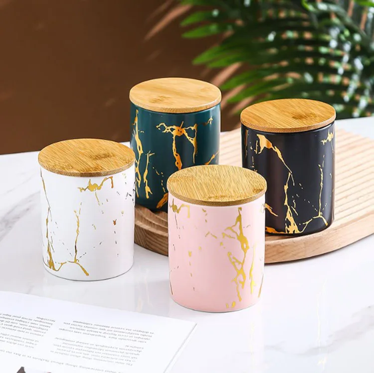 
Ceramic sealed pot Nordic marbling tea dried fruit coffee scented tea candy storage jars kitchen storage box 