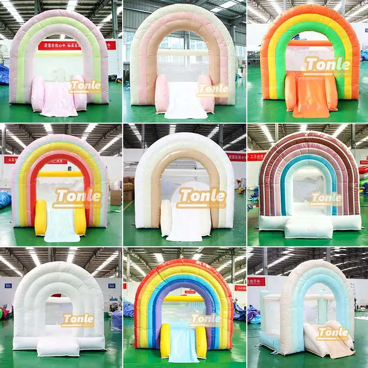 commercial pastel rainbow bounce house inflatable mini white bouncer castle for kids party rentals