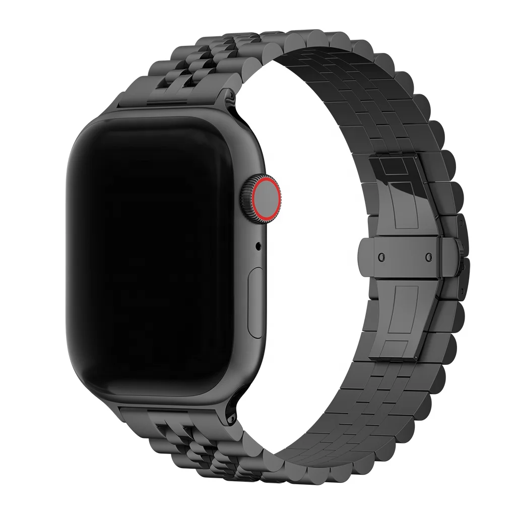 Keepwin Luxury 5 Beads Stainless Metal Steel Wristband Strap Belt Bracelet Watch Band for IWatch 49 45 44 42 41 40 38 mm