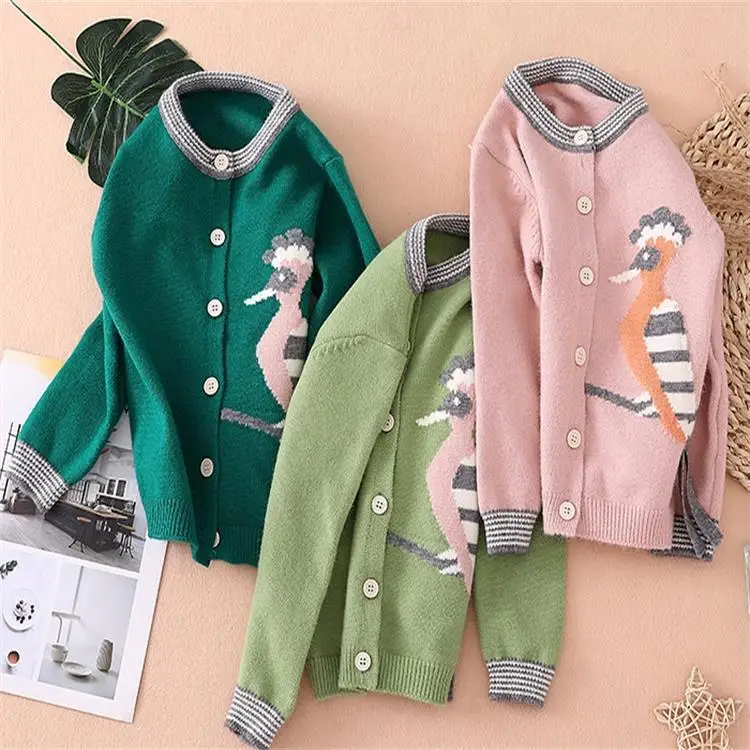 The new Korean cardigan cartoon girl knitted jacquard long sleeve sweater for children in autumn 2020
