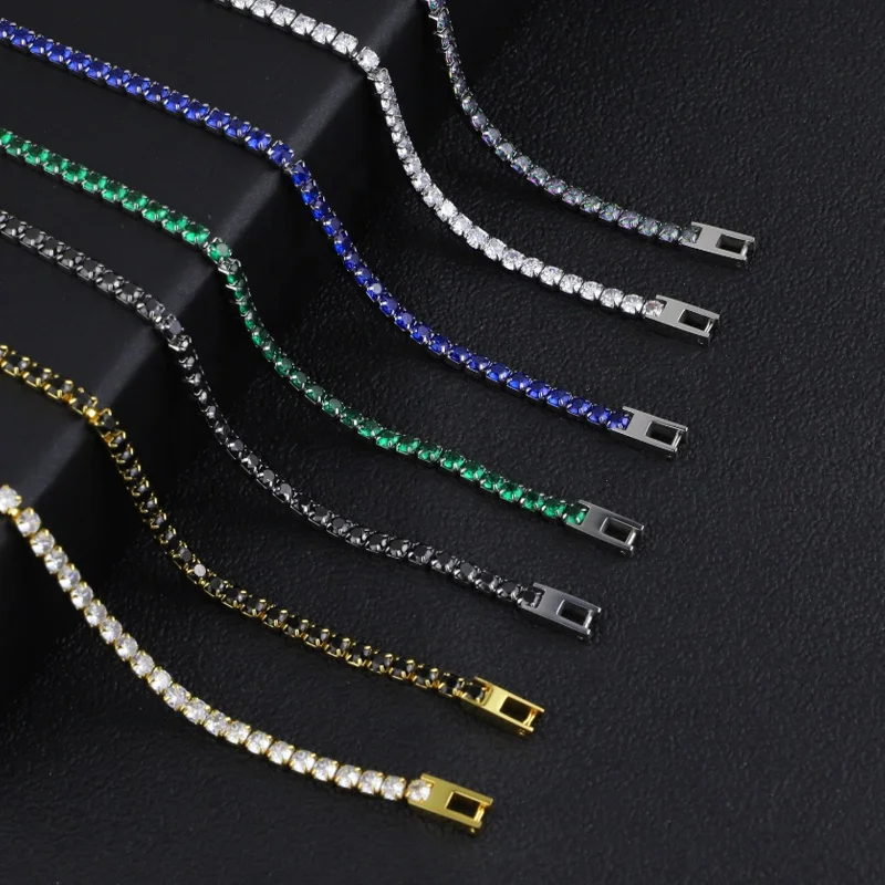 Luxury Jewelry Classic Design AAA+ Cubic Zircon Silver Gold Plated Stainless Steel Iced Out Tennis Bracelet