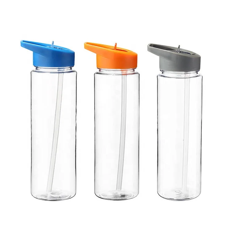 New Arrival 500ml 750ml BPA Free Leak Proof School Kids Plastic Clear Water Bottle with Flip Lid and Straw