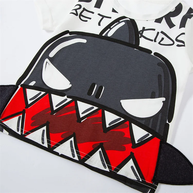 2022 children 3D cartoon shark top clothes short sleeve baby toddler cotton t shirt kids boys