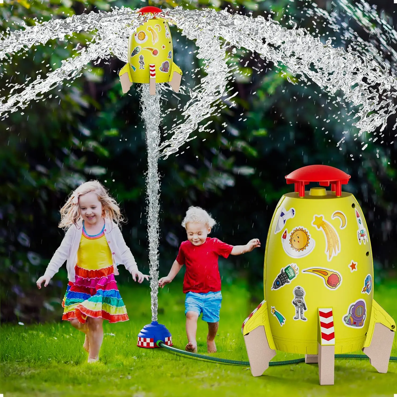 Sprinkler for Kids Rocket Water Toys Launcher Attaches to Garden Hose Splashing Fun Toys for 3 4 5 6 7 8 9 10 Year Old Boys Girl