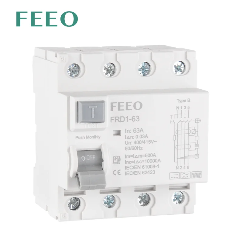 RCCB RCD 4P 16A 63A 6KA 230V Electromechanic Residual Current Circuit Breaker Breaker Safety Switch