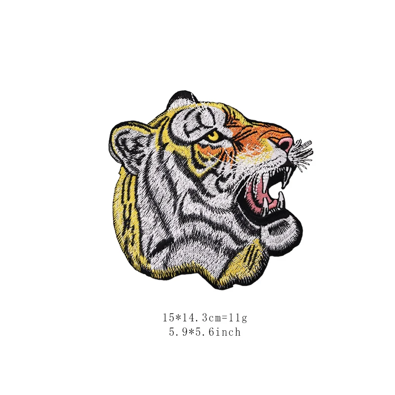 Stock wholesale patch custom tiger animal logo iron on jacket hoodie embroidery patches