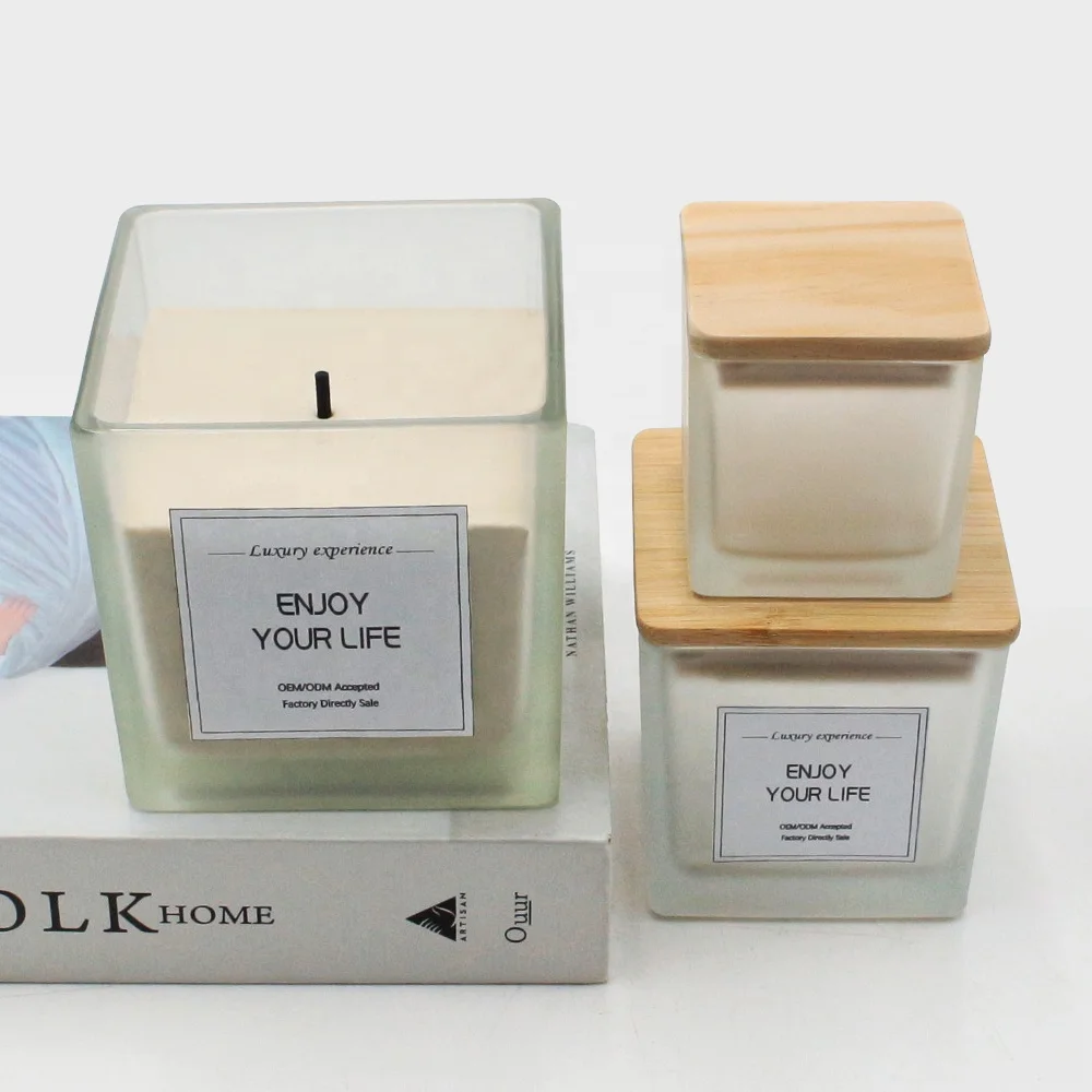 LANGXU unique 3 different size  frosted white translucent large new material  square candle jar with lid 16 oz